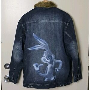Lot29‎ Luxe Bugs Bunny Sherpa Lined Denim Jacket Size L Heavy Trucker Chore Coat